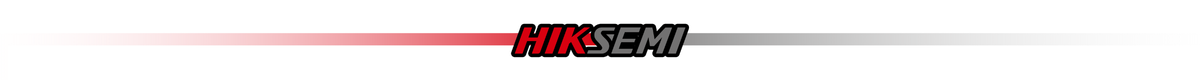 Logo z napisem \'HIKSEMI\' na tle gradientu przechodzącego z czerwonego do szarego.