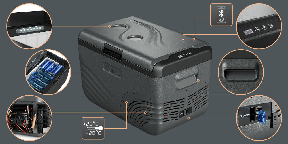 Lodówka kompresorowa YOLCO NX30 Carbon Panel sterowania temperatura potrzeby użytkowanie dostosowanie Solidne uchwyty przenoszenie wygoda