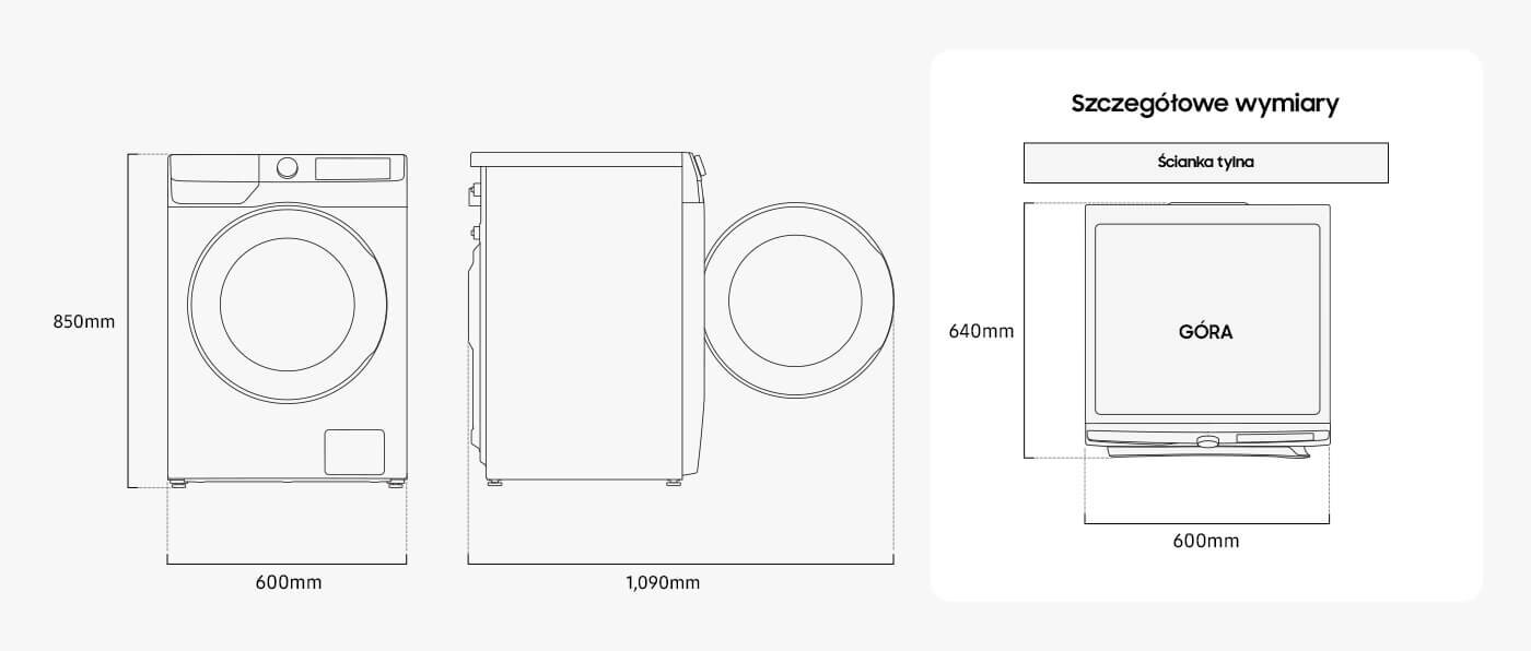 wymiary pralki Samsung WW90DG6U85LEU4