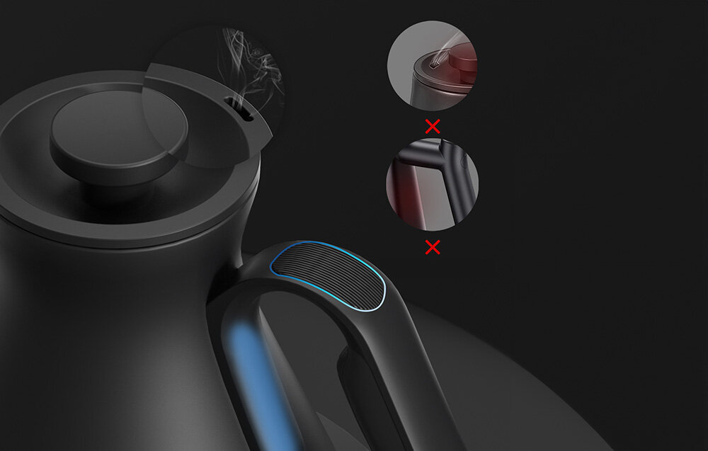 Czajnik COCINARE CEK-216 Czarny stal nierdzewna 304 podstawa zasilająca materiał odporny na ogień bezpieczeństwo użytkowania system kontroli temperatury ciągłe monitorowanie zapobieganie przekroczeniu bezpiecznych wartości trwałe wykończenie długotrwała eksploatacja