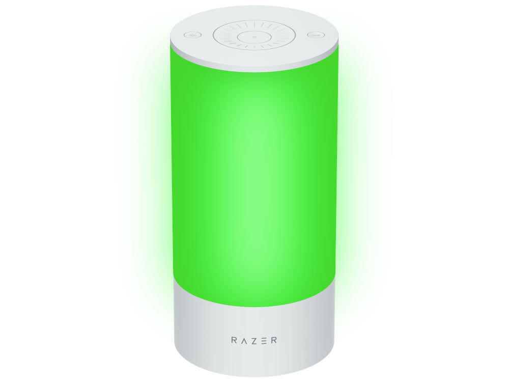 Lampa RAZER Aether Smart Lamp Pro Regulacja jasności, Wi-Fi, Bluetooth prezentacja lampy podświetlonej na zielono na białym tle Razer Aether Pro Pro złożone kompozycje świetlne niezależne strefy podświetlenia możliwość programowania szerokie możliwości personalizacji oddaje charakter atmosfera