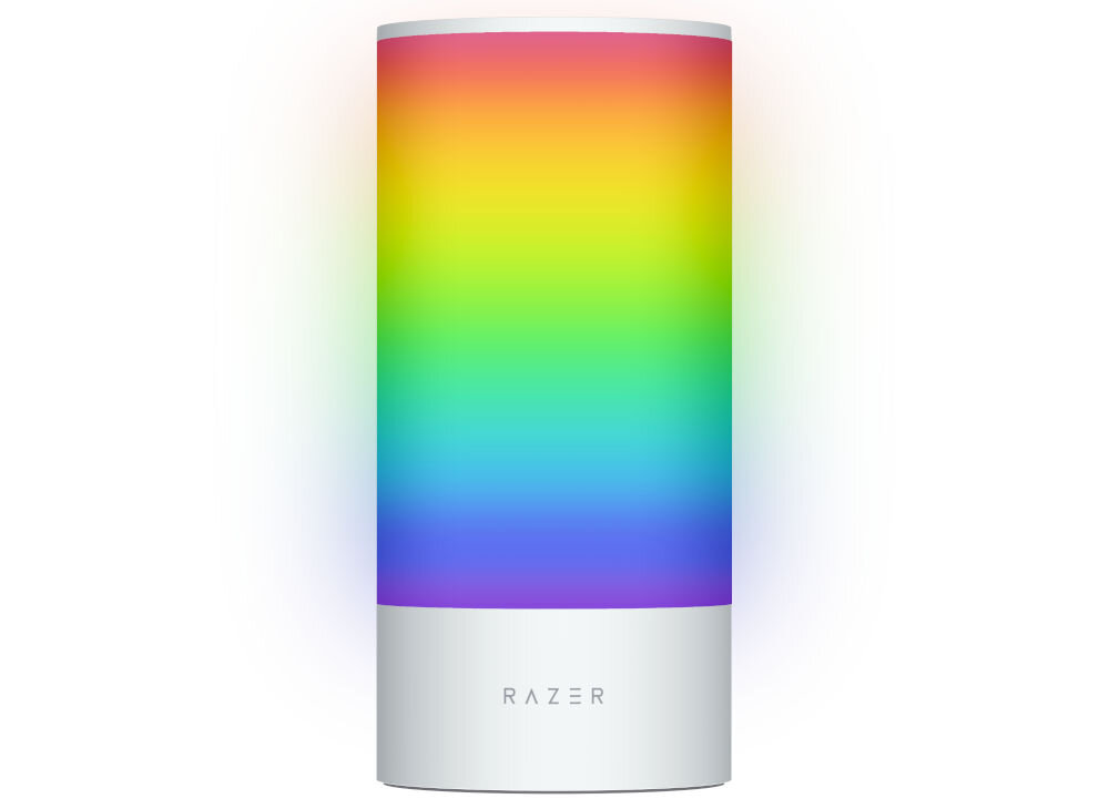 Lampa RAZER Aether Smart Lamp Pro Regulacja jasności, Wi-Fi, Bluetooth prezentacja lampy podświetlonej w różnych kolorach na białym tle technologia Razer Chroma™ RGB wyjątkowy klimat paleta 16,8 miliona kolorów szeroki wybór efektów świetlnych subtelne podkreślenie nastroju dynamiczna reakcja poczucie immersji