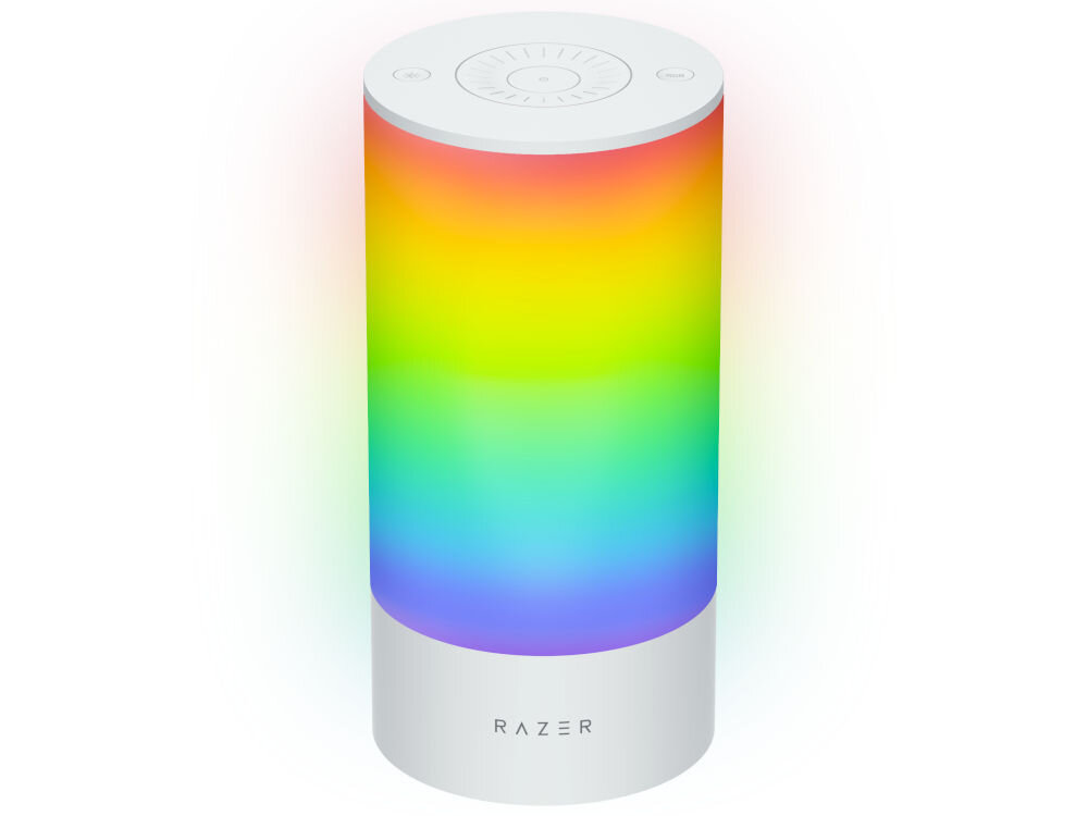 Lampa RAZER Aether Smart Lamp Pro Regulacja jasności, Wi-Fi, Bluetooth prezentacja lampy podświetlonej na różne kolory na białym tle sterowanie za pomocą Google Assistant Amazon Alexa