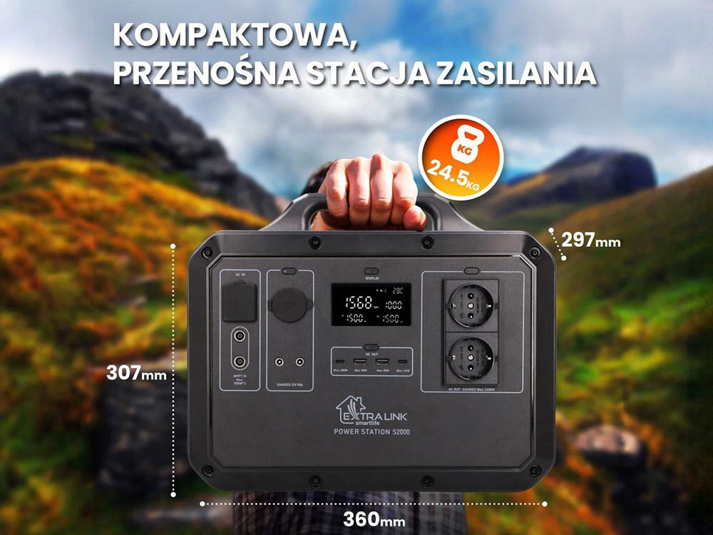Stacja zasilania EXTRALINK Power Ranger EPS-S2000F 2240 Wh LiFePO4 innowacyjne rozwiazanie w pozyskiwaniu energii moc przenosnosc dlugi czas uzytkowania solidny uchwyt