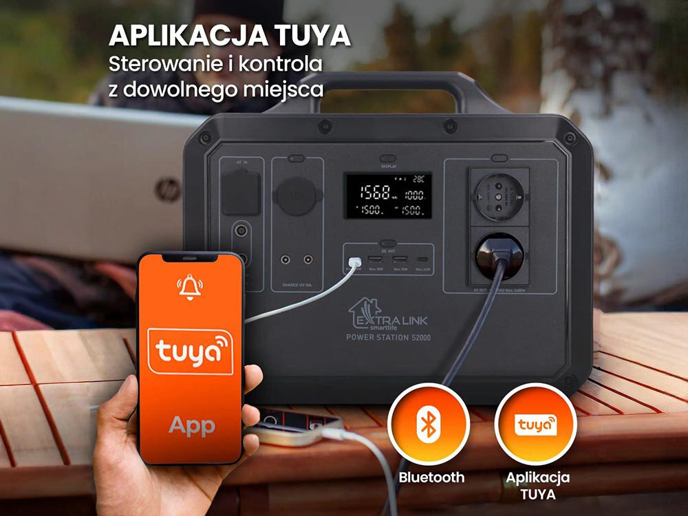 Stacja zasilania EXTRALINK Power Ranger EPS-S2000F 2240 Wh LiFePO4 pojemnosc 2240 liczne porty technologia LiFePO4 dluga zywotnosc ogniw aplikacja Tuya modul Bluetooth Android iOS
