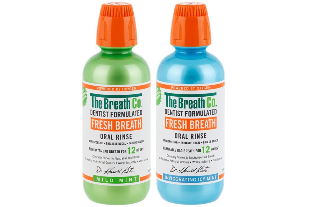 Płyn do płukania jamy ustnej THE BREATH CO Mroźna Mięta 500 ML zalecany sposób użycia, płukanie przez 1 minutę, płukanie gardła przez 30 sekund, odczekać 5 minut przed jedzeniem
