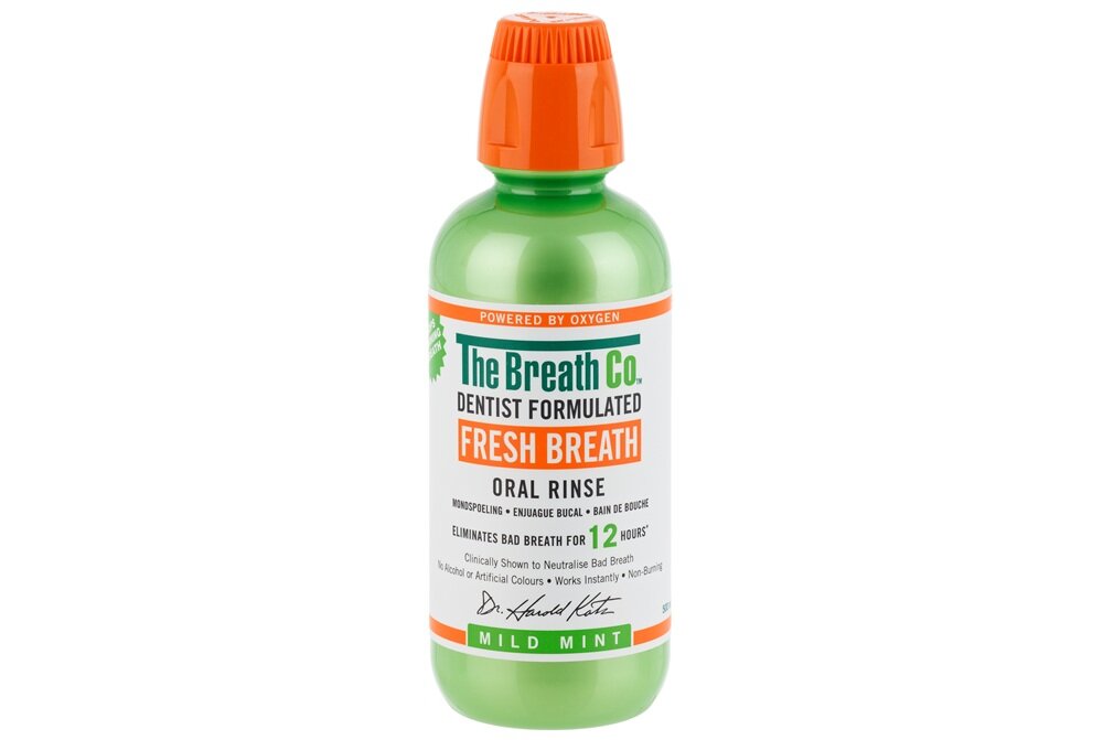 Płyn do płukania jamy ustnej THE BREATH CO Łagodna Mięta 500 ML płyn do płukania jamy ustnej, zachowanie świeżego oddechu, aktywny tlen, zwalczanie bakterii