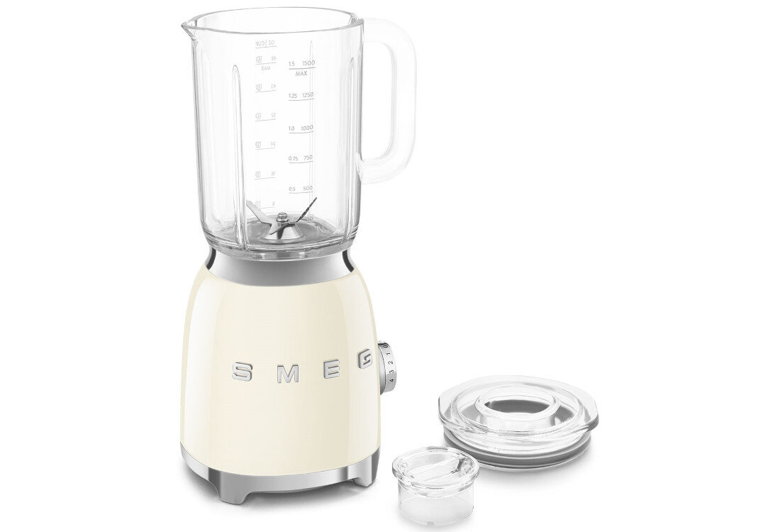 Blender kielichowy SMEG BLF03CREU Kremowy kielich pojemność wykonanie Tritan™ Renew materiału wolnego od BPA Miarka i przezroczysta pokrywa ułatwienie precyzja odmierzanie składniki