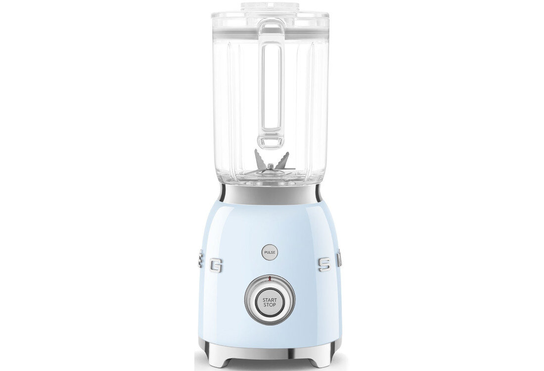 Blender kielichowy SMEG BLF03PBEU Błękitny Bezpieczna i stabilna praca systemy zabezpieczające przed przeciążeniem blokada silnika Antypoślizgowa podstawa schowek na przewód