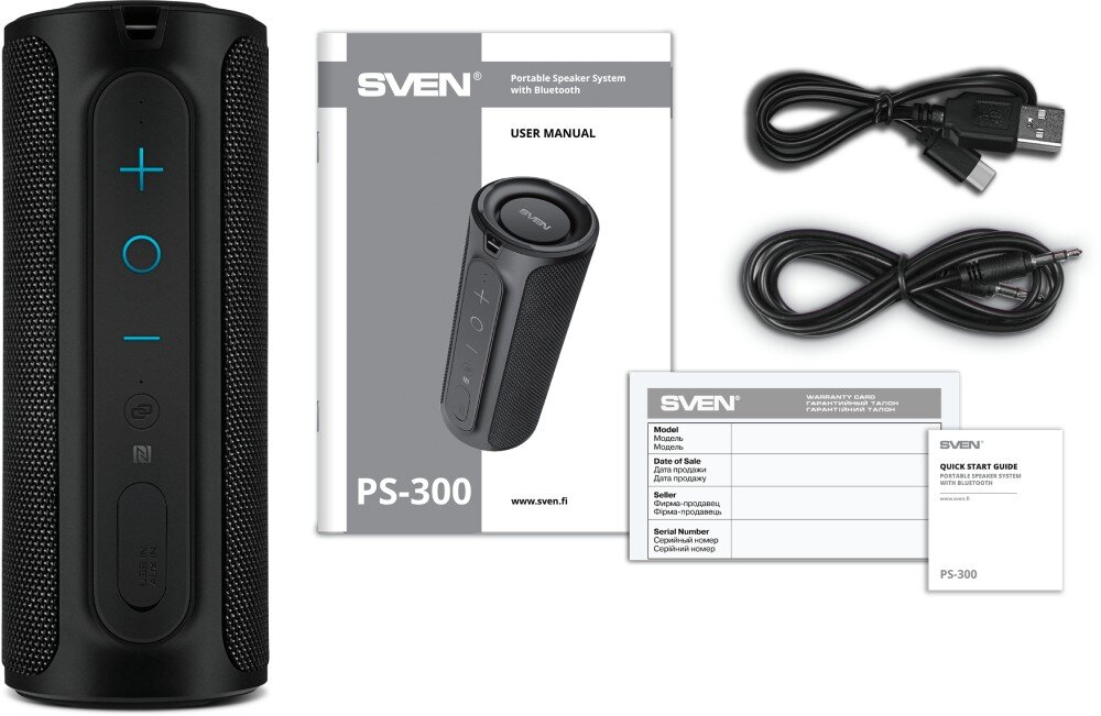 Głośnik mobilny SVEN PS-300 Czarny zestaw opakowanie