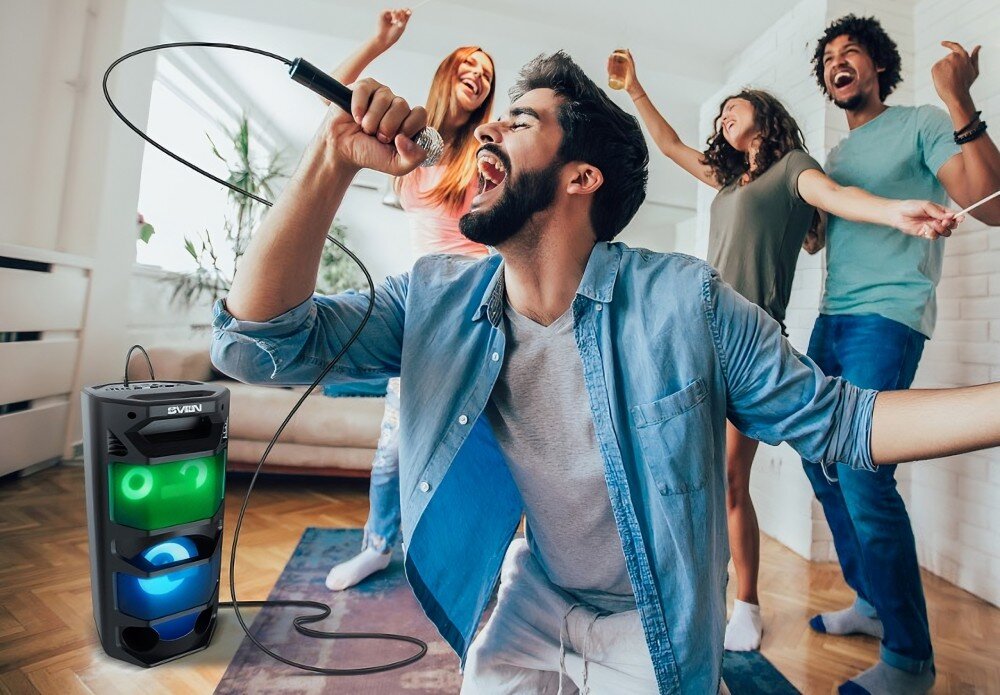 Głośnik mobilny SVEN PS-670 Czarny karaoke gniazdo mikrofonu regulacja głośności echo