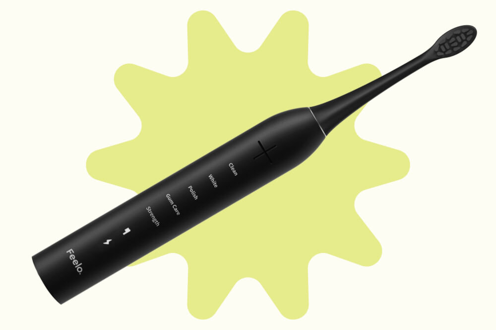 Szczoteczka soniczna FEELO Pro z etui Czarny funkcjonalność stylowy minimalistyczy design materiał przyjemny w dotyku wysoka klasa wodoszczelnosci IPX8 odporność na wodę wilgotne środowisko
