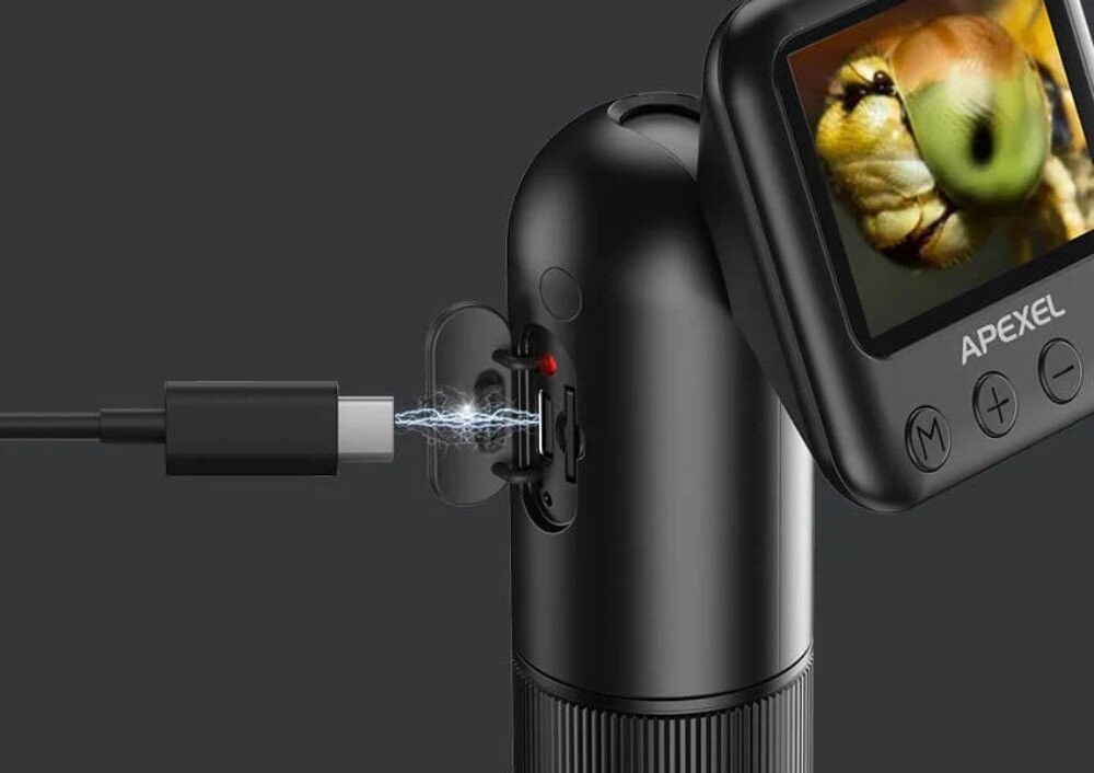 Mikroskop cyfrowy LCD APEXEL APL-MS008 Czarny bateria czas działania ładowanie wskaźnik LED karty pamięci