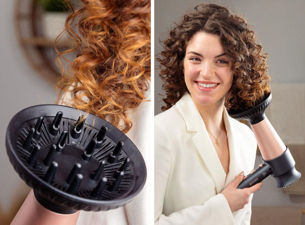 Suszarka CECOTEC Bamba IoniCare RockStar Retro 2000W wbudowqana dysza koncentrująca precyzyjne suszenie i stylizacja włosów długotrwałe doskonałe wykończenie fryzury dyfuzor tworzenie naturalnych loków objętość u nasady zdefiniowanie loków