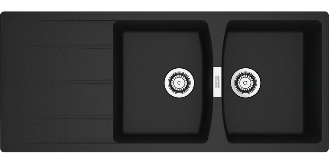 Zlewozmywak  dwukomorowy z ociekaczem FRANKE Centro CNG 621-116 114.0710.230 Czarny mat widok na zlew z góry odporność na plamy trwałość kwarc fragranite wytrzymałość