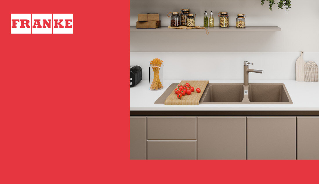 Zlewozmywak  dwukomorowy z ociekaczem FRANKE Centro CNG 621-116 114.0710.229 Orzechowy wygląd design tło prezentacja wizualizacja