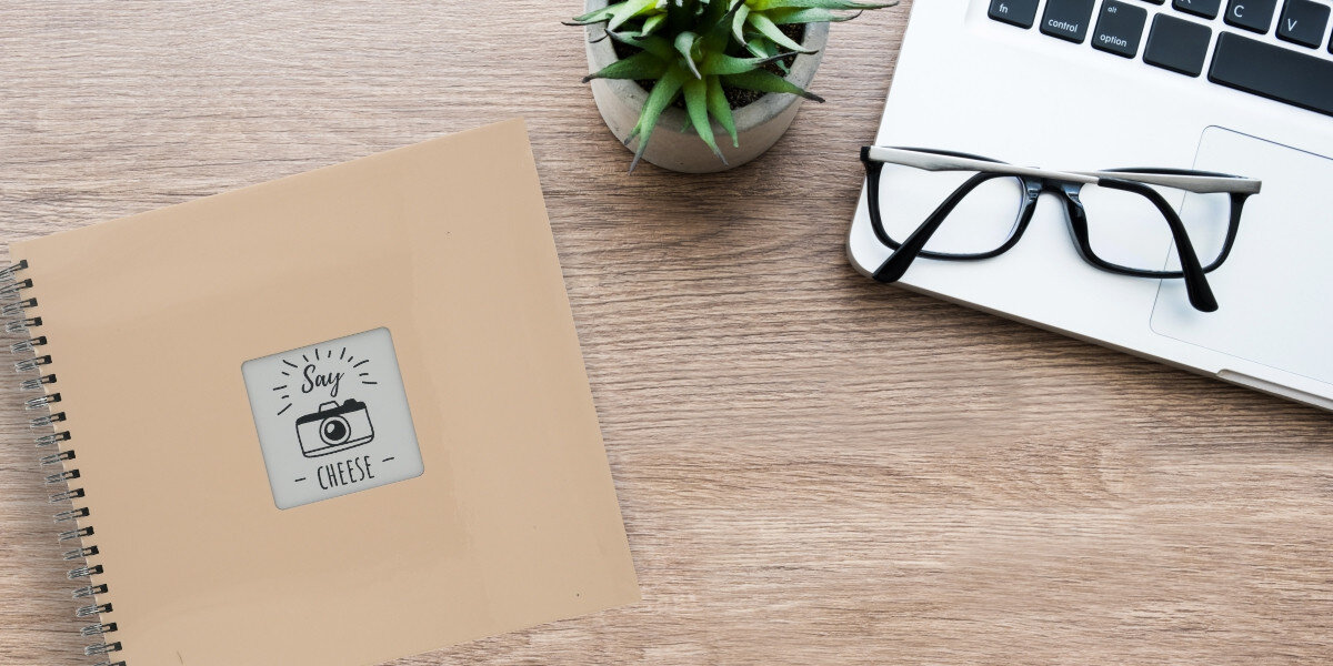 Album HAMA Fine Art laptop roślinka doniczka okulary blat biurko Kreatywne przechowywanie wspomnień