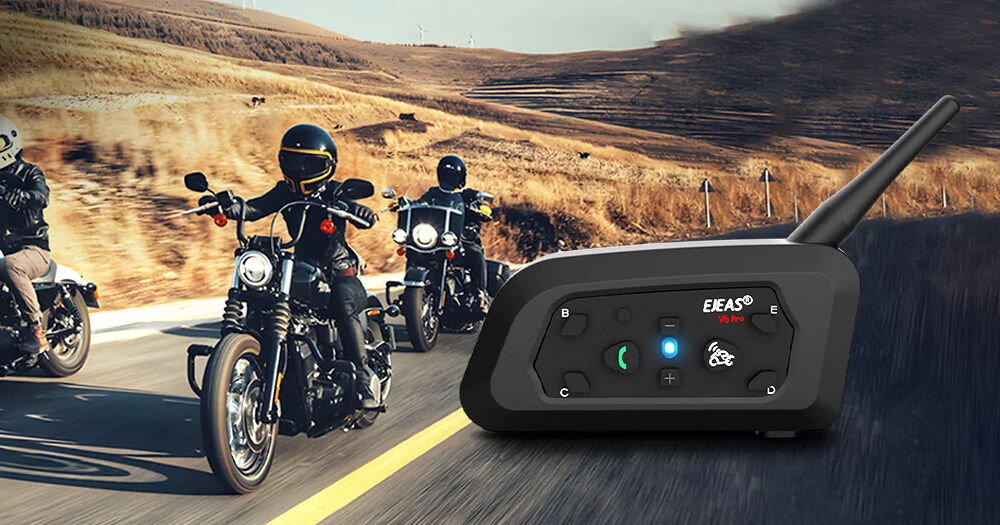 Interkom motocyklowy EJEAS V6 Pro+ komunikacja dla 2 osób, pełny duplex, zasięg 1200 m