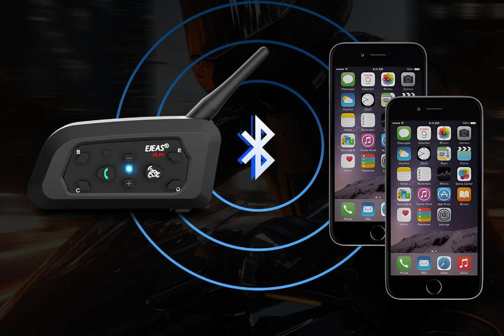 Interkom EJEAS V6 Pro+ kompatybilność z telefonem, GPS, odtwarzacz muzyki, SafeRiding App