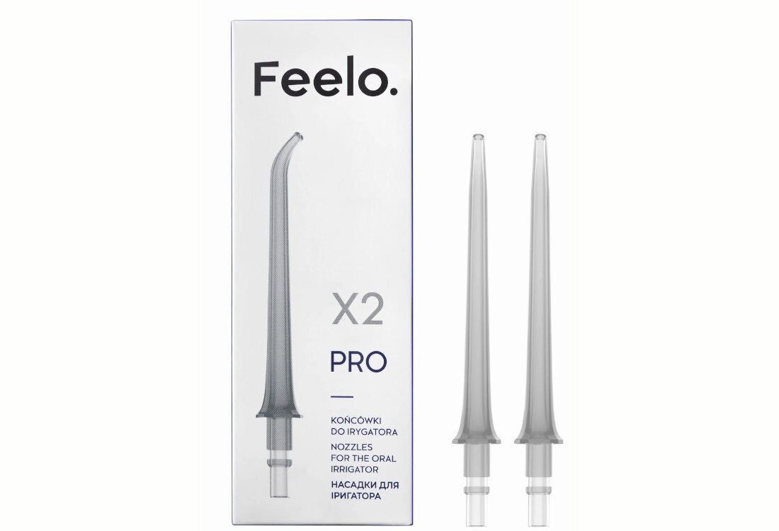 Oryginalna końcówka do irygatora FEELO Pro Standard Szary (2 szt.) (Obracają się o 360 stopni) design tło prezentacja wizualizacja Komfort codziennej higieny
