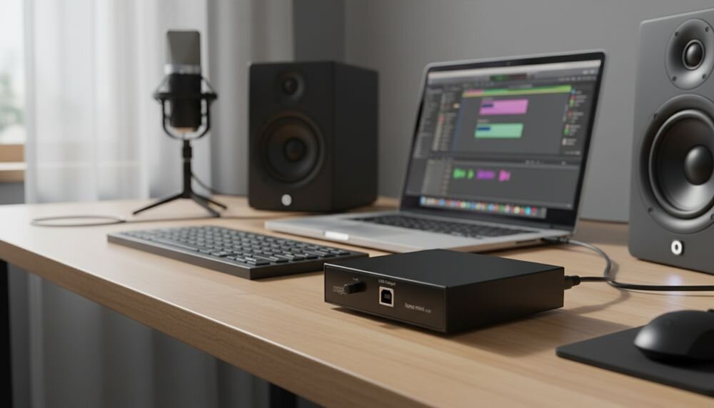 REGA Fono Mini A2D przedwzmacniacz gramofonowy USB do wkładek MM, urządzenie stojące na biurku