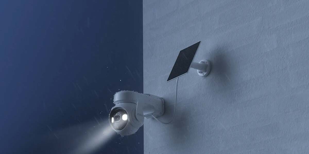 Kamera IMOU Cell PT Zewnętrzna, Wi-Fi, tryb, noc, 0 Lux, podczerwień, nocna pora kamera zamontowana do ściany budynku monitoruje