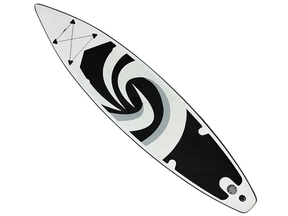 Deska SUP EXTRALINK SUP-1010 350 x 81 x 15 cm idealnie zaprojektowana krzywizna sztywnosc stabilnosc ze wzmocnionego materialu technologia drop stitch z laminowanego PVC o gestosci 2500 g/m2 odpornosc na przebicia promieniowanie UV zle warunki pogodowe antyposlizgowa pianka EVA przyjemnosc bezpieczenstwo komfort
