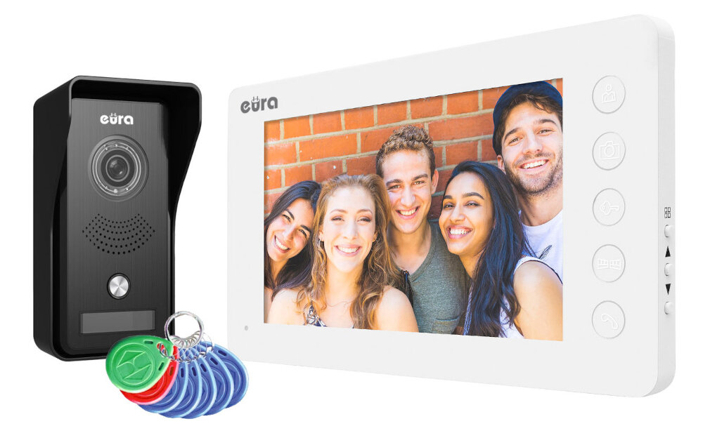 Wideodomofon EURA VDP-76A3 Biały monitor VDA-05A3 kaseta zewnetrzna VDA-34A3 kompleksowe rozwiazanie zaawansowane technologie intuicyjna obsluga bezpieczenstwo
