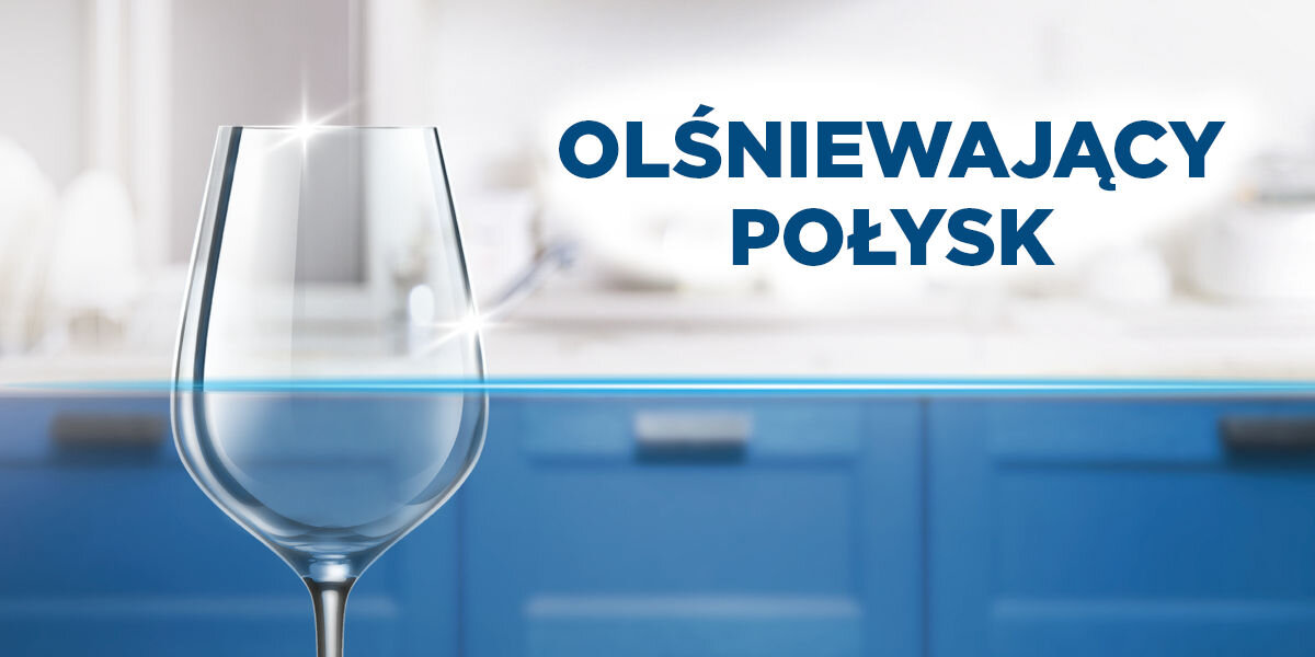 Kapsułki do zmywarek FINISH Powerball Quantum All in 1 czysty błyszczący kieliszek z napisem olśniewający połysk