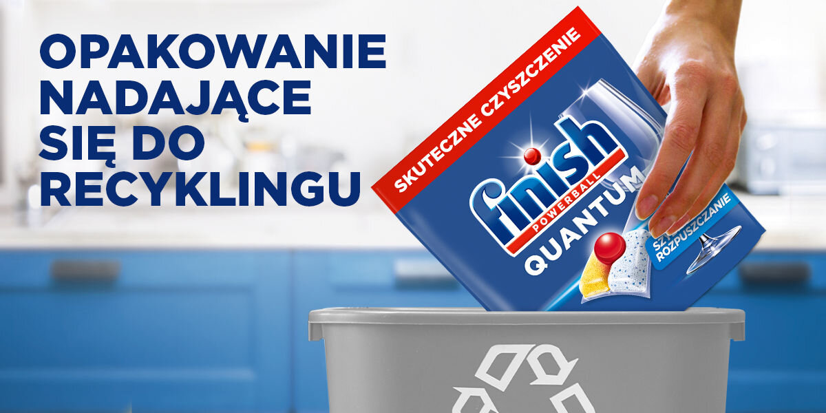 Kapsułki do zmywarek FINISH Powerball Quantum All in 1 opakowanie wkładane do kosza z oznaczeniem recyklingu