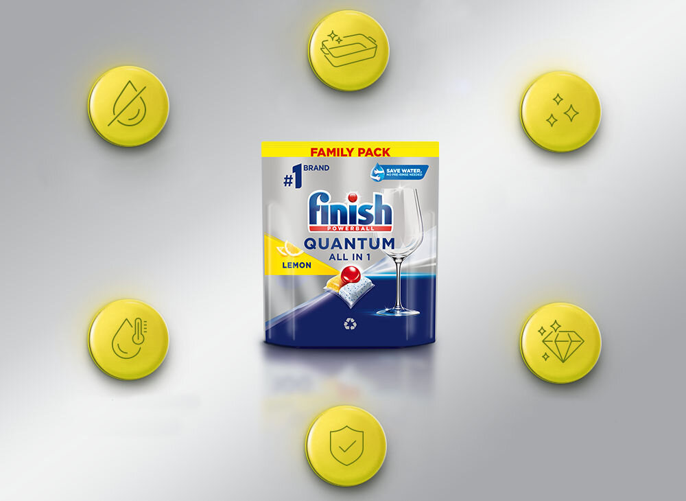 Kapsułki do zmywarek FINISH Powerball Quantum All in 1 bez opłukiwania ochrona szkła i srebra