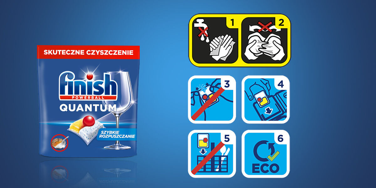 Kapsułki do zmywarek FINISH Powerball Quantum All in 1 Lemon - 135 szt. sposób użycia instrukcja stosowania