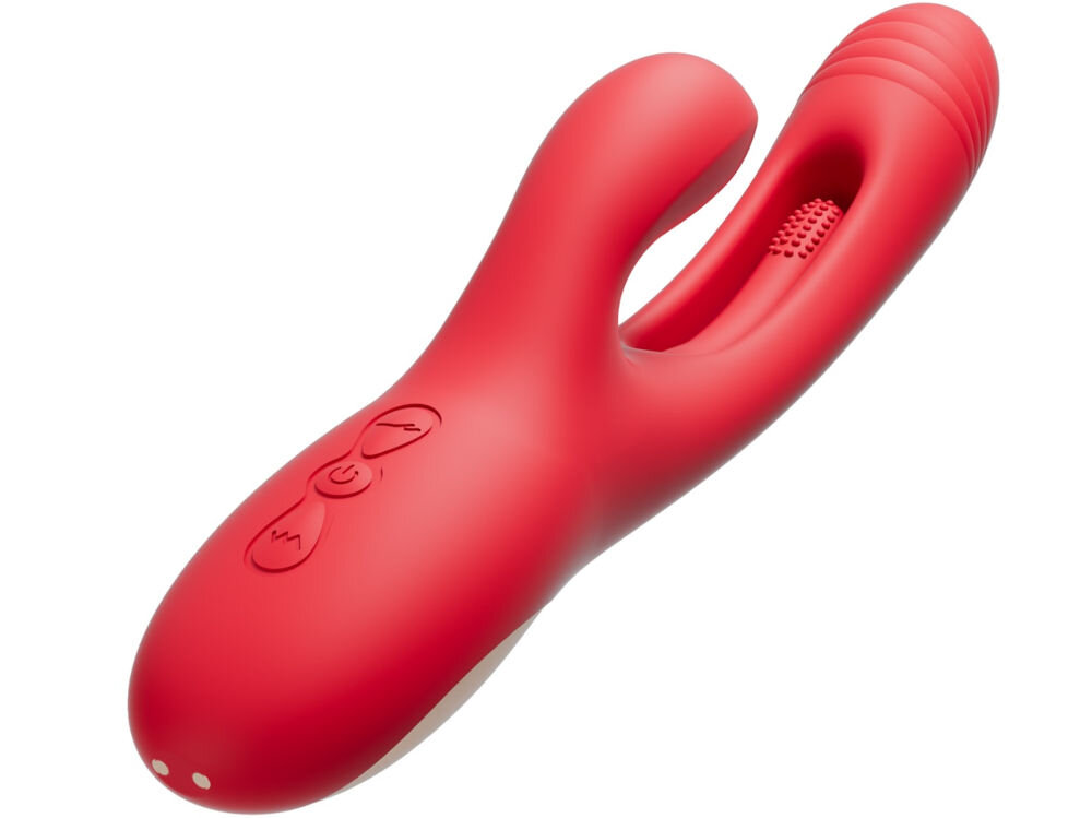 HONEY PLAY BOX Bora Rose wibrator króliczek do punktu G pukający pukający czerwony wibrator przyciski wypustki białe tło wzbogacenie doznań erotycznych wyjątkowe chwile trzy funkcje stymulacja punktu G łechtaczki oraz punktu A intensywne potrójne orgazmy do gry solo i zabawy z partnerem przyjemność i ekscytacja