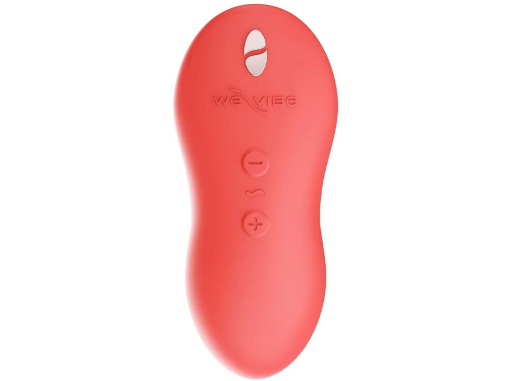 WE-VIBE Touch X Crave Coral masażer wielofunkcyjny koralowy wibrator przyciski białe tło 8 poziomów intensywności wibracji dostosowanie masażera różnorodne ustawienia odpowiednia intensywność pożądany efekt subtelne drgania mocne wibracje intuicyjne przyciski sterujące wygoda obsługi funkcja blokady podróżnej bezpieczeństwo w trakcie transportu
