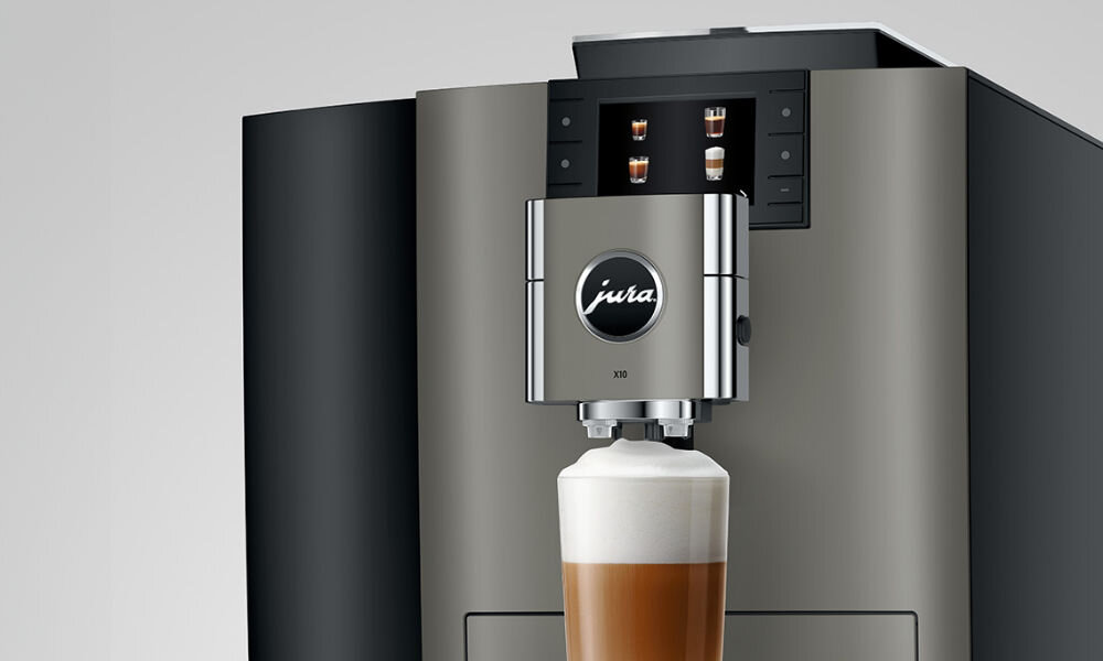 Ekspres JURA X10 Dark Inox (EA) Technologia gładkiej pianki cappuccino latte macchiato kawa dysze do spieniania mleka dysza wymienna końcówka