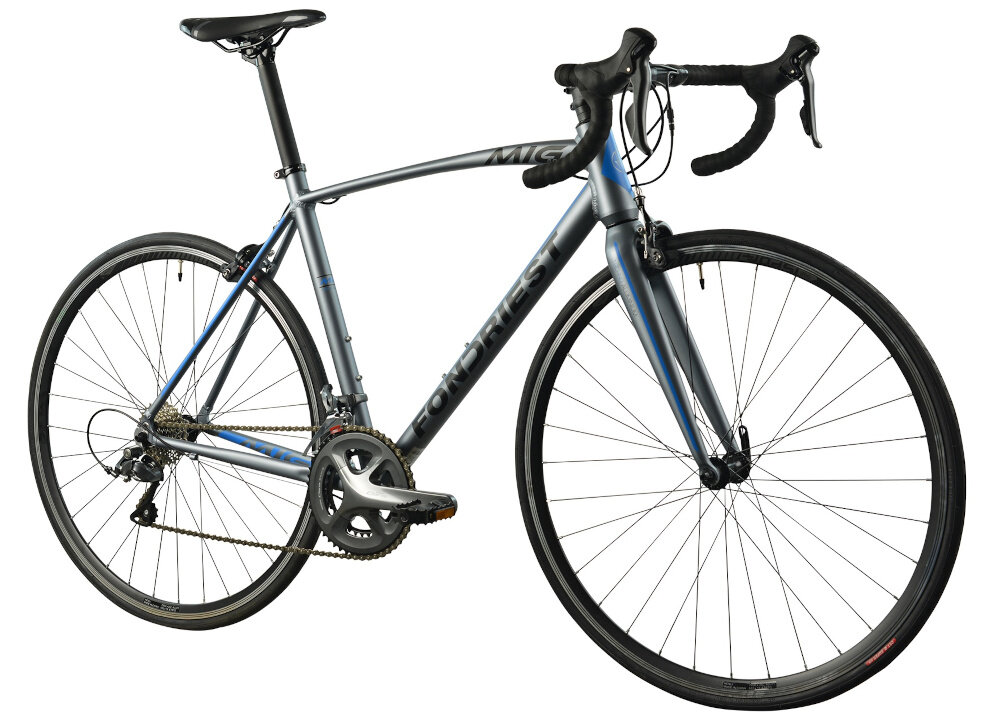 Rower szosowy FONDRIEST MIG 2.0 M22 28 cali męski Srebrno-niebieski pojazd wyczynowy do jazdy wyczynowej pozbawiony zbednych elementow