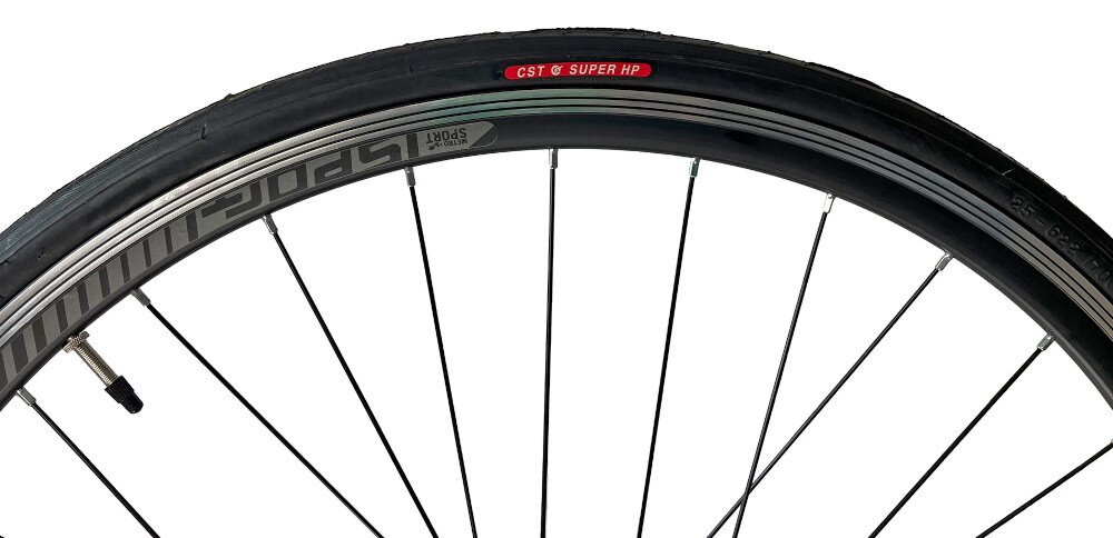 Rower szosowy FONDRIEST MIG 2.0 M22 28 cali męski Srebrno-niebieski kola w rozmiarze 28 cali gladkie opony marki CST dwusciankowe obrecze na drogach asfaltowych do wyczynowego kolarstwa szybkiego regularne sprawdzanie ciśnienia powietrza wartość na bocznej części opony