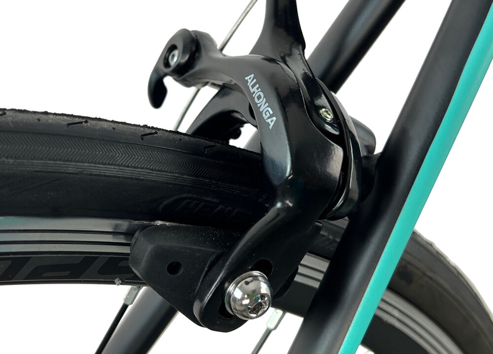 Rower szosowy FONDRIEST Eagle 1.0 D22 28 cali Czarno-różowo-seledynowy hamulce typu V-Brake lekkie duza sila hamowania z przodu z tylu podwojny pakiet bezpieczenstwa