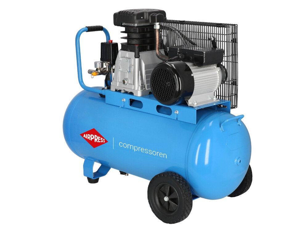 Kompresor dwutłokowy AIRPRESS HL 340-90 dwa wytrzymale kola uchwyt transportowy waga 63 kg wymiary 123 x 44 x 74 cm