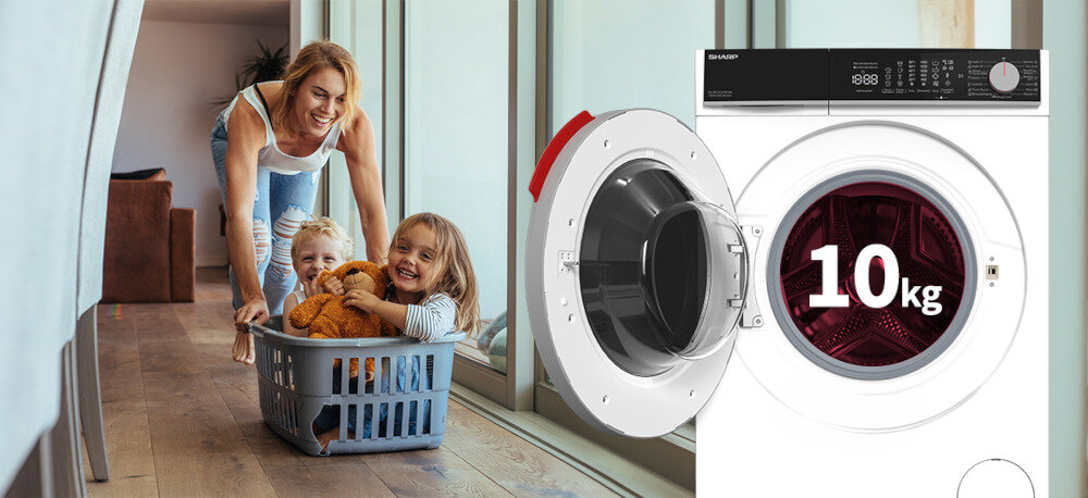 PRALKA SHARP ES-NFL014CW1NA-PL Pojemność Głębokość 10 kg bęben do mniejszych łazienek