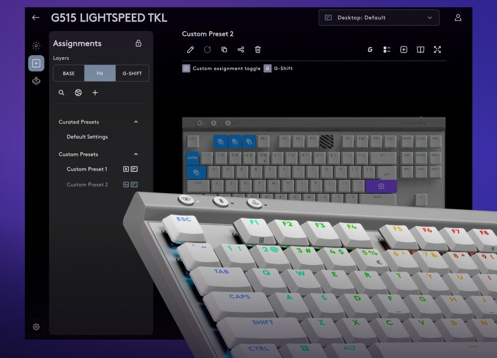 Klawiatura LOGITECH G515 Lightspeed TKL Biały personalizacja aplikacja funkcje
