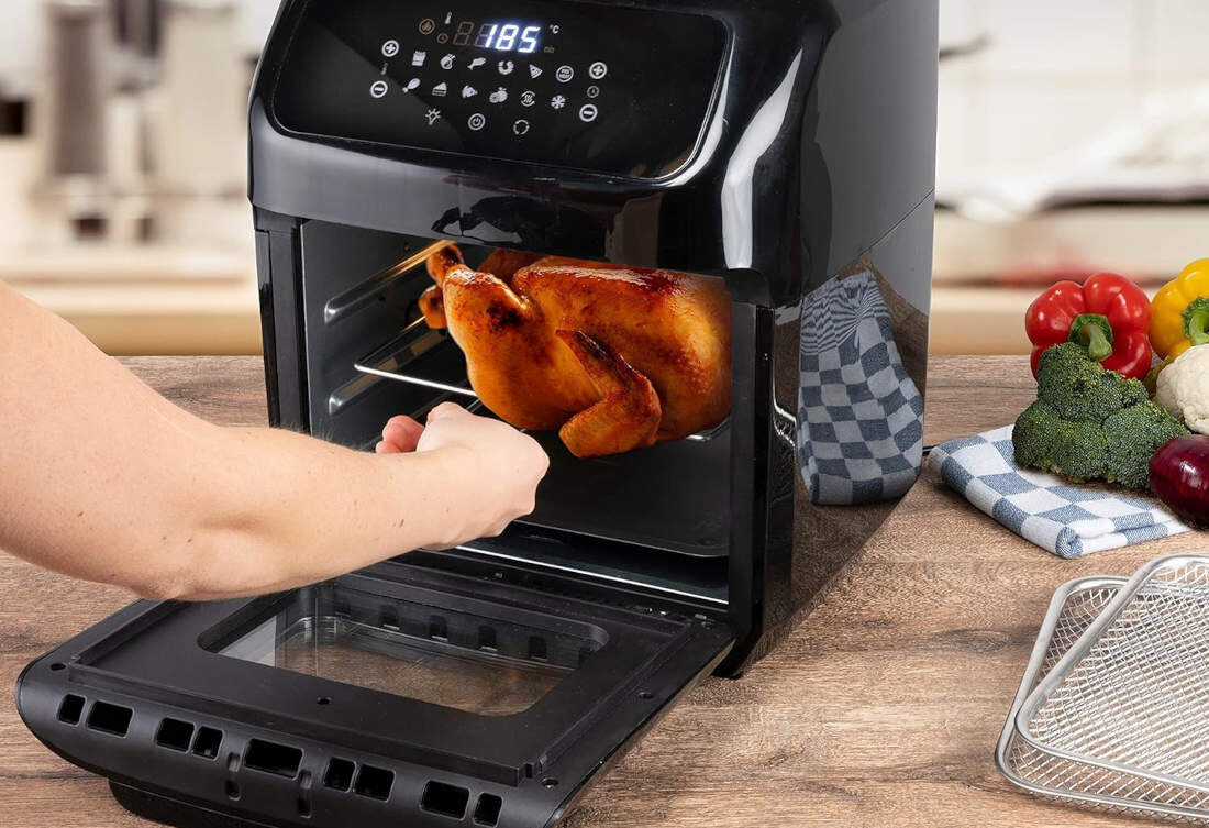Frytkownica beztłuszczowa ALPINA 871125219568 Air Fryer pojemność kolor wykończenie kolorystyka przyciski dotykowe cyfrowy ekran zastosowanie pieczenie smażenie grillowanie różno suszenie
