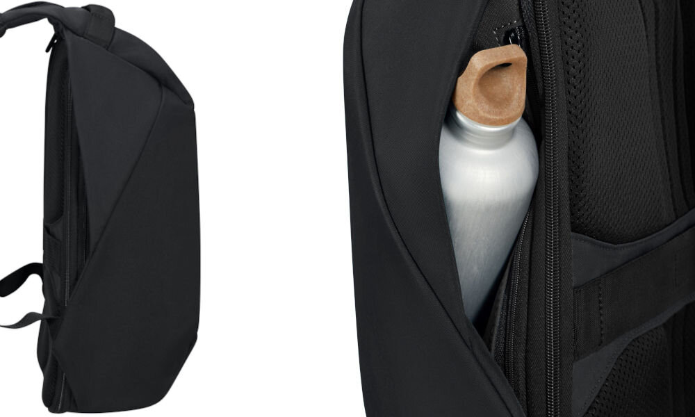 Plecak na laptopa SAMSONITE Securipak 2.0 15.6 cali zabierz ulubiony napój, specjalnie zaprojektowany uchwyt boczny umożliwiający wygodne przenoszenie butelki z wodą lub innym napojem,
zbliżenie na kieszeń, z której wystaje butelka
