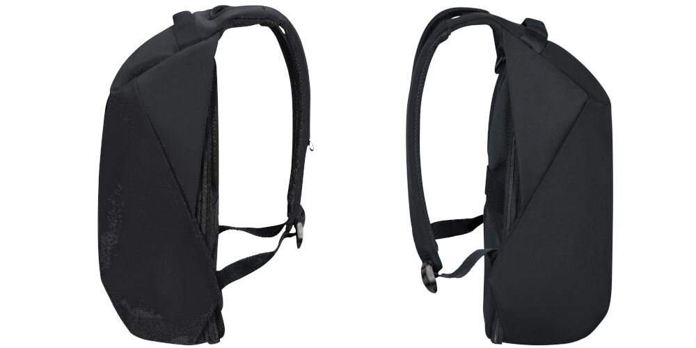 Plecak na laptopa SAMSONITE Securipak 2.0 15.6 cali wodoodporny materiał, wykonanie z wodoodpornej tkaniny, praktyczne rozwiązanie,
dwa plecaki bokiem na białym tle
