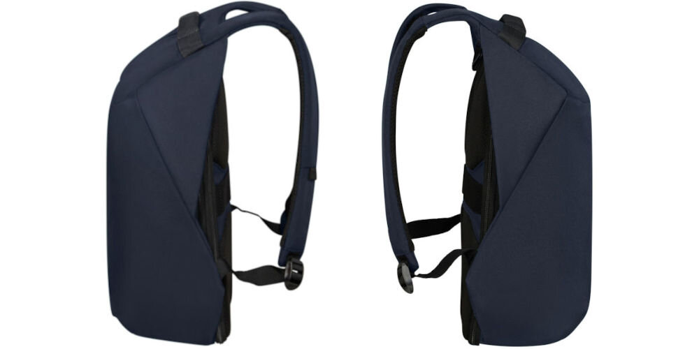 Plecak na laptopa SAMSONITE Securipak 2.0 14.1 cali wodoodporny materiał, wykonanie z wodoodpornej tkaniny, praktyczne rozwiązanie,
dwa plecaki bokiem na białym tle