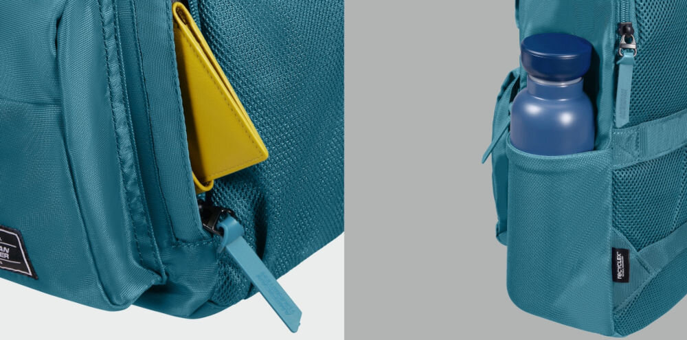 Plecak na laptopa AMERICAN TOURISTER Urban Groove UG25 Roll-Top 15.6 cali Breeze Blue Niebieski
praktyczna kieszeń na drobniejsze przedmioty, kieszeń na butelkę, zbliżenie na kieszeń z przodu,
zbliżenie na kieszeń na butelkę z umieszczonym w niej bidonem na szarym tle
