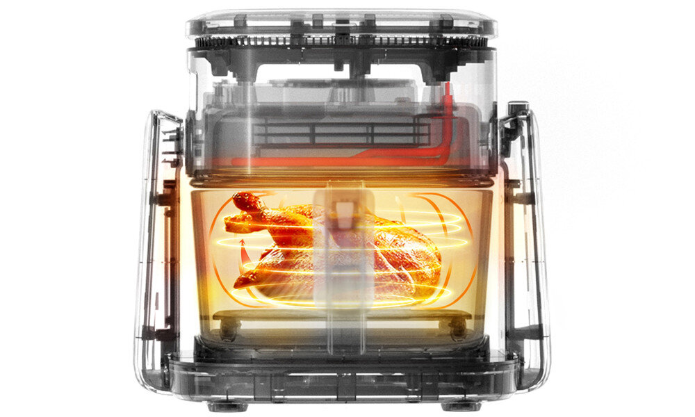 Air Fryer Frytkownica beztłuszczowa JIMMY AF3 z 360-stopniową cyrkulacją powietrza i z przezroczystą konstrukcją garnka smak rozwiązanie odżywianie potrawy 360 stopni cyrkulacja gorące powietrze trójwymiarowa konwekcja równomierne podgrzewanie potraw wartości odżywcze chrupkość