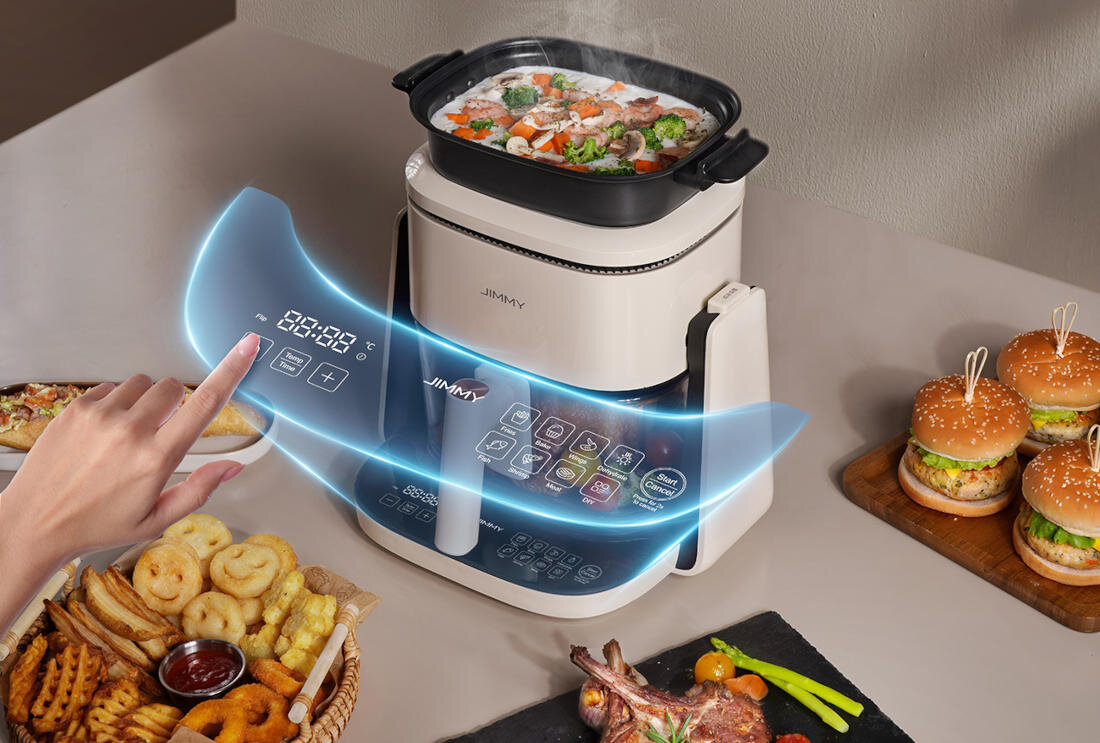Air Fryer Frytkownica beztłuszczowa JIMMY AF3 z 360-stopniową cyrkulacją powietrza i z przezroczystą konstrukcją garnka Dotykowy ekran HD 8 trybów pracy