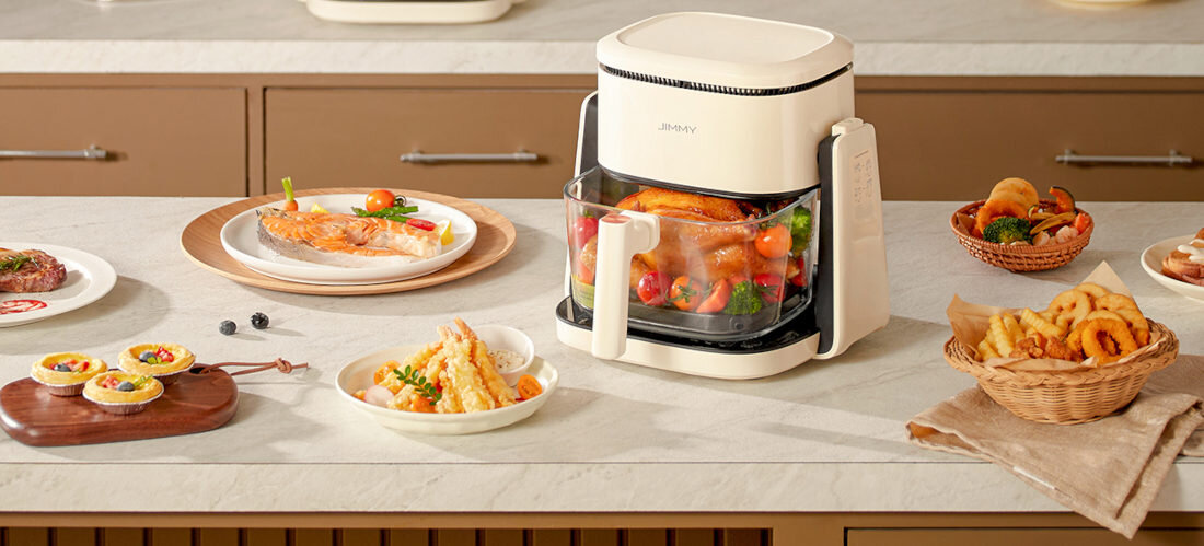 Air Fryer Frytkownica beztłuszczowa JIMMY AF3 z 360-stopniową cyrkulacją powietrza i z przezroczystą konstrukcją Zakres temperatury ustawienia precyzja dostosowanie parametry potrawy smażenie moc