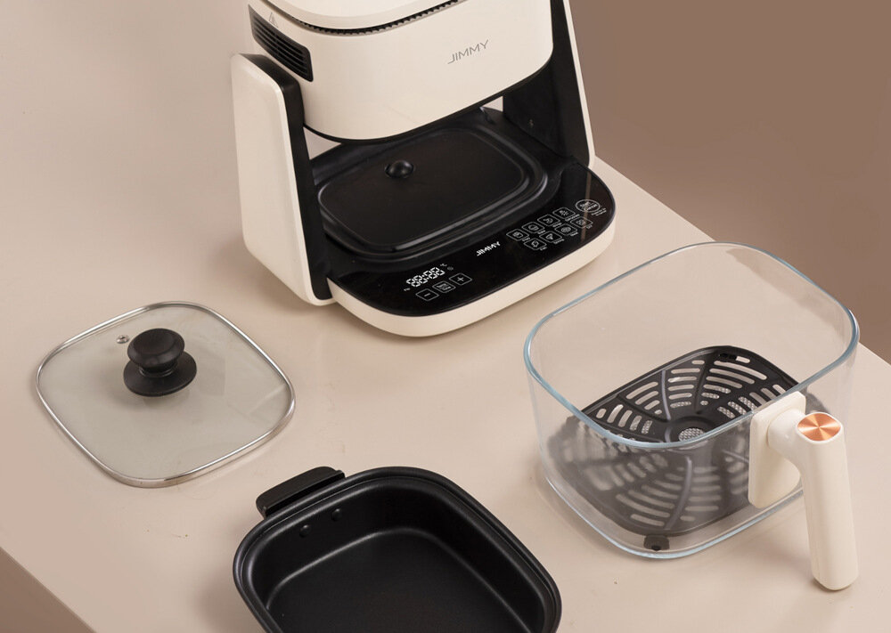 Air Fryer Frytkownica beztłuszczowa JIMMY AF3 z 360-stopniową cyrkulacją powietrza i z przezroczystą konstrukcją  zestaw akcesoria komplet wyposazenie